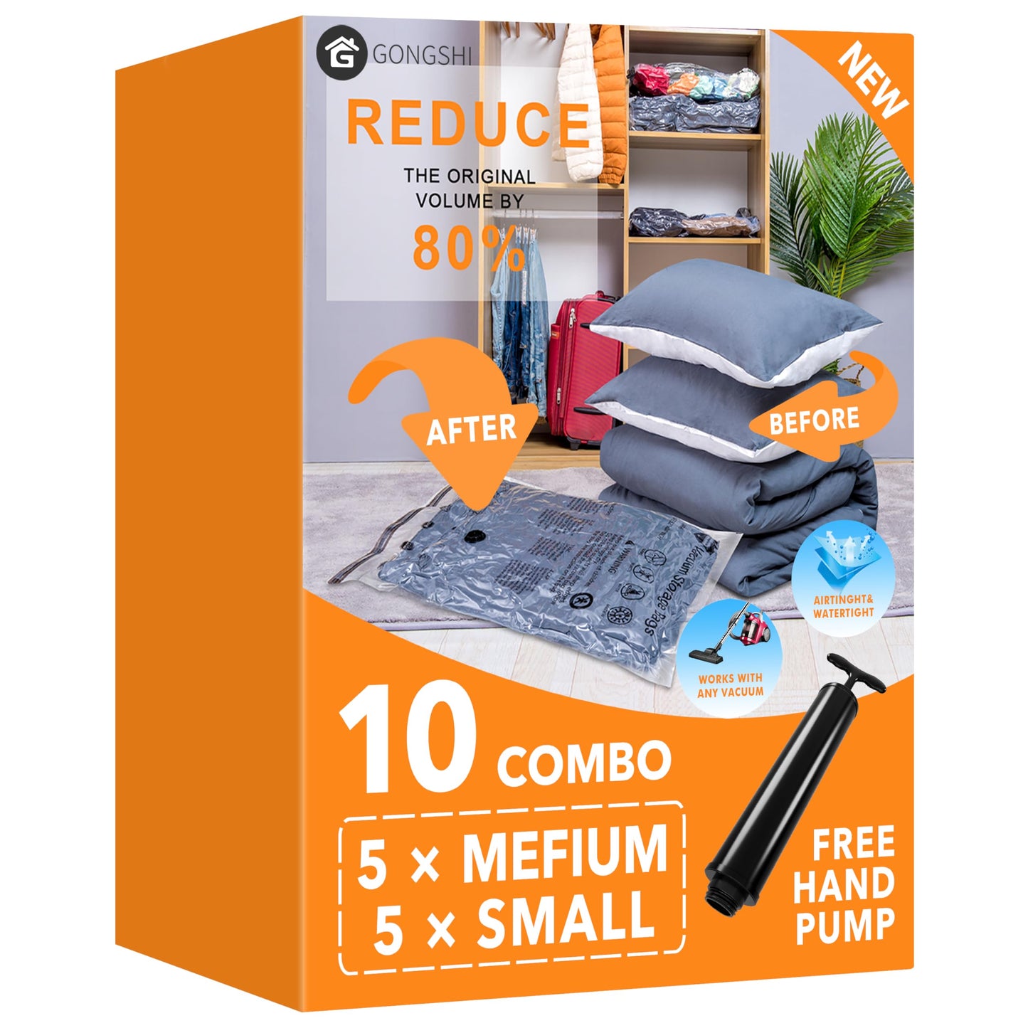 24 Pack Vacuum Storage Bags with Electric Pump, (5 Jumbo, 5 Large, 5 Medium, 5 Small, 4 Roll Up Bags) Space Saver Bag for Clothes, Mattress, Blanket, Duvets, Pillows, Comforters,Travel