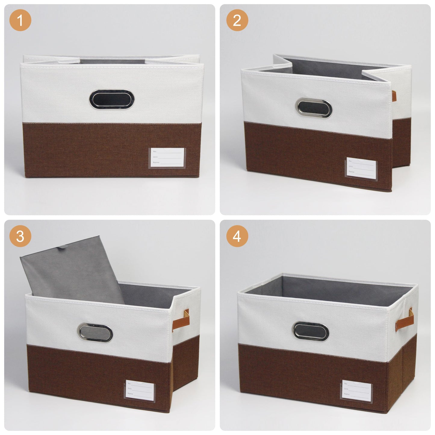 Foldable Fabric Storage Boxes with Lids, Collapsible Versatile Bins Baskets Cubes with Handles for Easy Organization in Closet, Living Room, and Bedroom (Brown & White, 3PCS/11.4*8.6*6.7in)