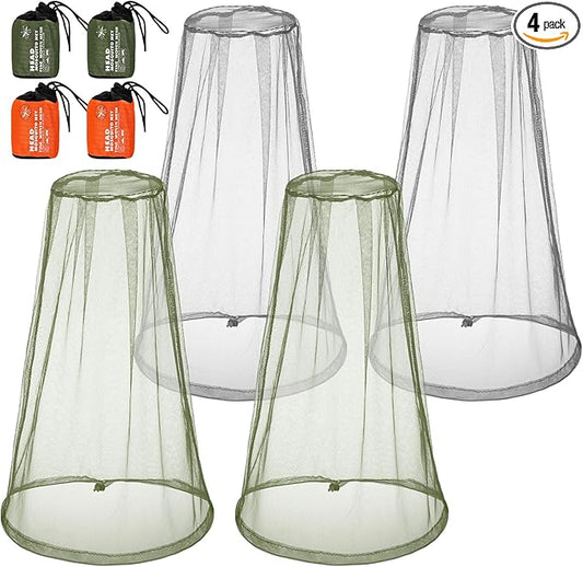 Hestya 4 Pack Mosquito Face Mesh Net Protecting Net for Outdoor Hiking Camping Climbing Mosquito Fly Insects Preventing (Gray, Army Green)