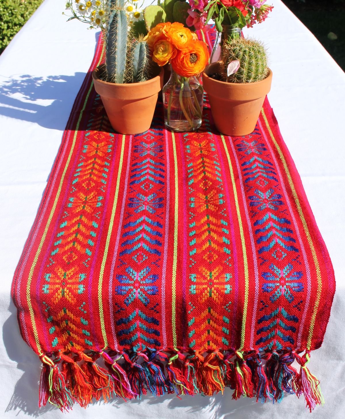Del Mex Woven Rebozo Style Mexican Table Runner Scarf (Red)