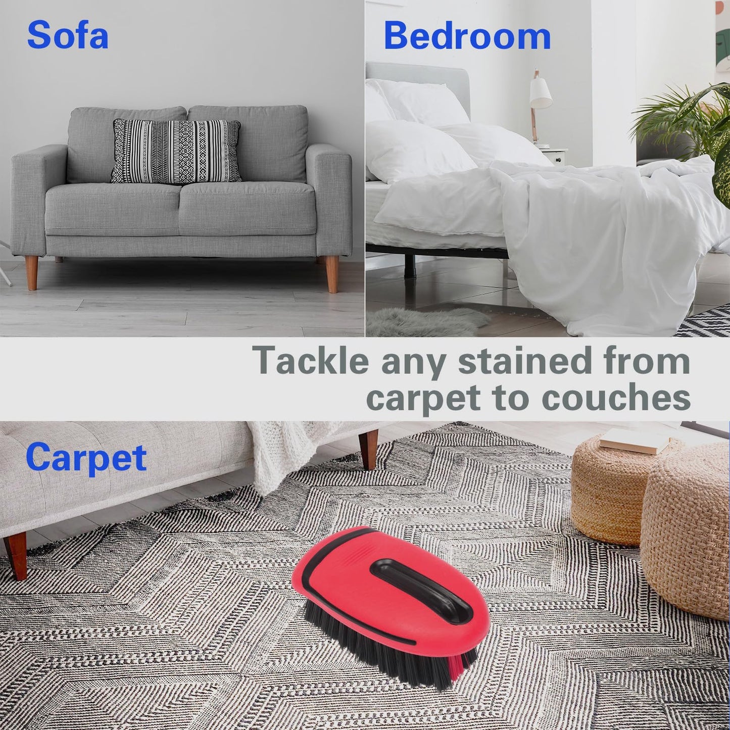 LoyaGour Carpet and Upholstery Cleaning Brush,Carpet Scrubber Stiff Bristle Detailing Scrub Brushes,Interior Leather Brush for Car and Home (Red)