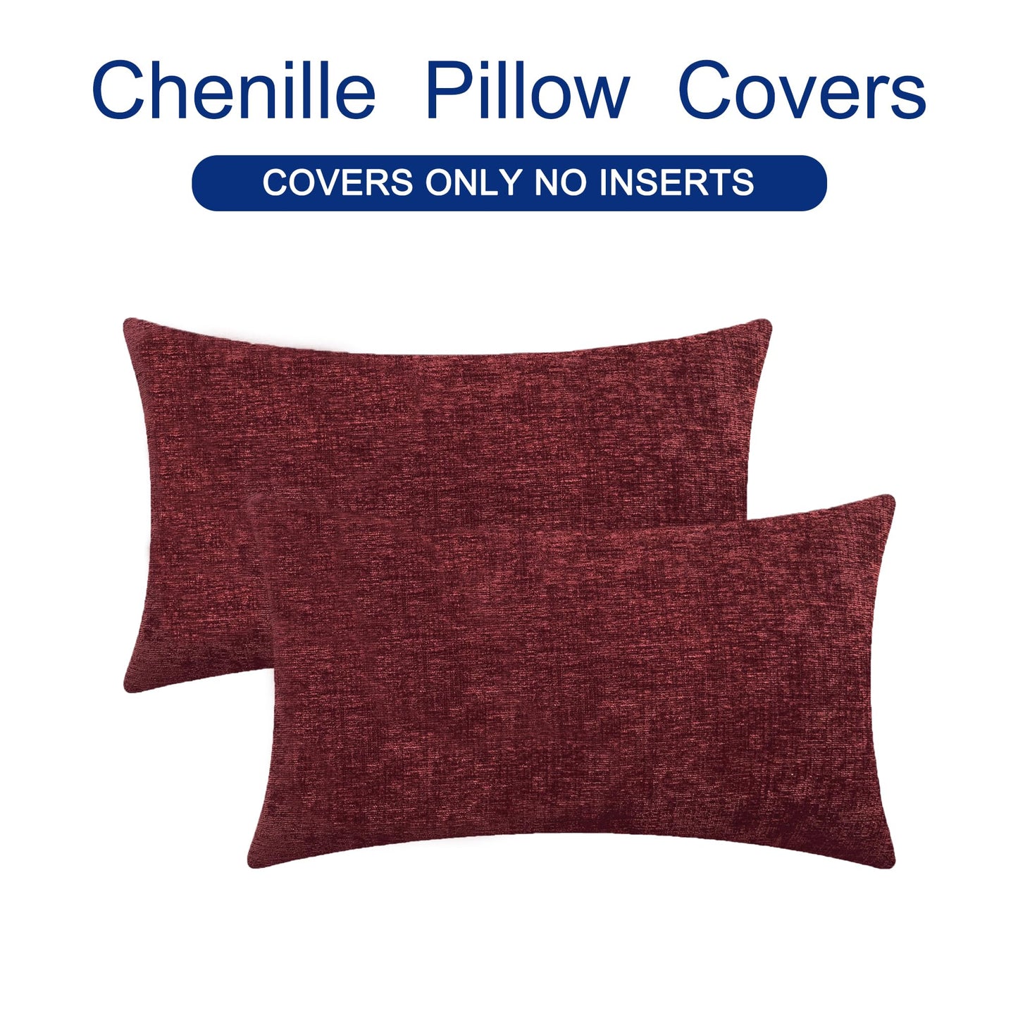 CaliTime Throw Pillow Covers Decorative 12 X 20 Inches Pack of 2 Cozy Chenille Cushion Cases for Couch Sofa Bed Living Room Home Burgundy