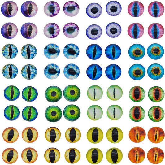 Julie Wang 10mm 100pcs Dragon Eyes Flatback Glass Cabochon Dome Cameo for Doll Making Jewelry Craft DIY Supplies 0.39inches