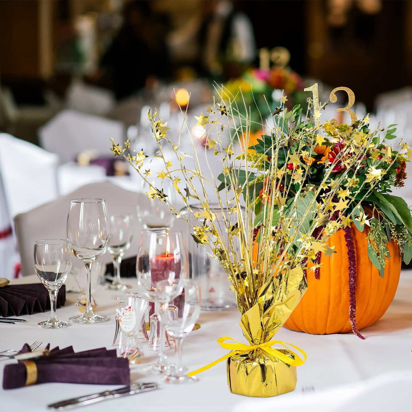 Crowye 3 Pieces Metallic Foil Spray Centerpiece Christmas Party Star Table Decoration Burst Centerpieces Winter Table Decor for Birthday New Year Party Holiday(Gold)