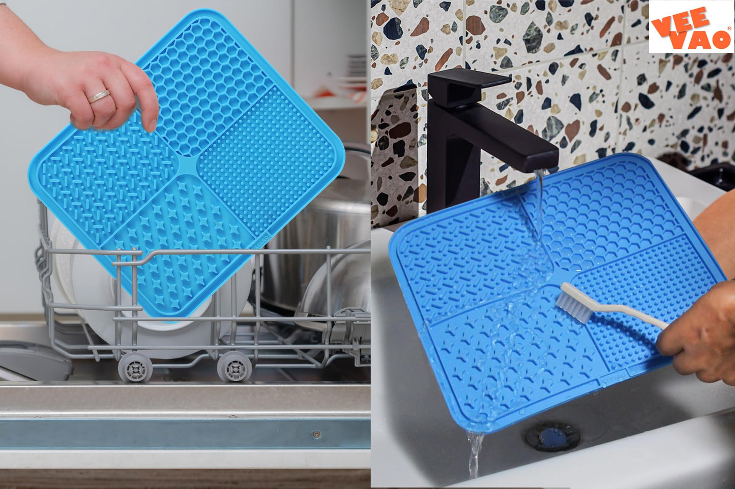 VEEVAO XL Lick mat for Large Dogs Breed, 12"×10" Food Grade Silicone Dog Lick Mat with Suction Cups, Lick Matts for Large Dogs Anxiety Reliever, Peanut Butter Lick Mat for Boredom Breaker (Blue)