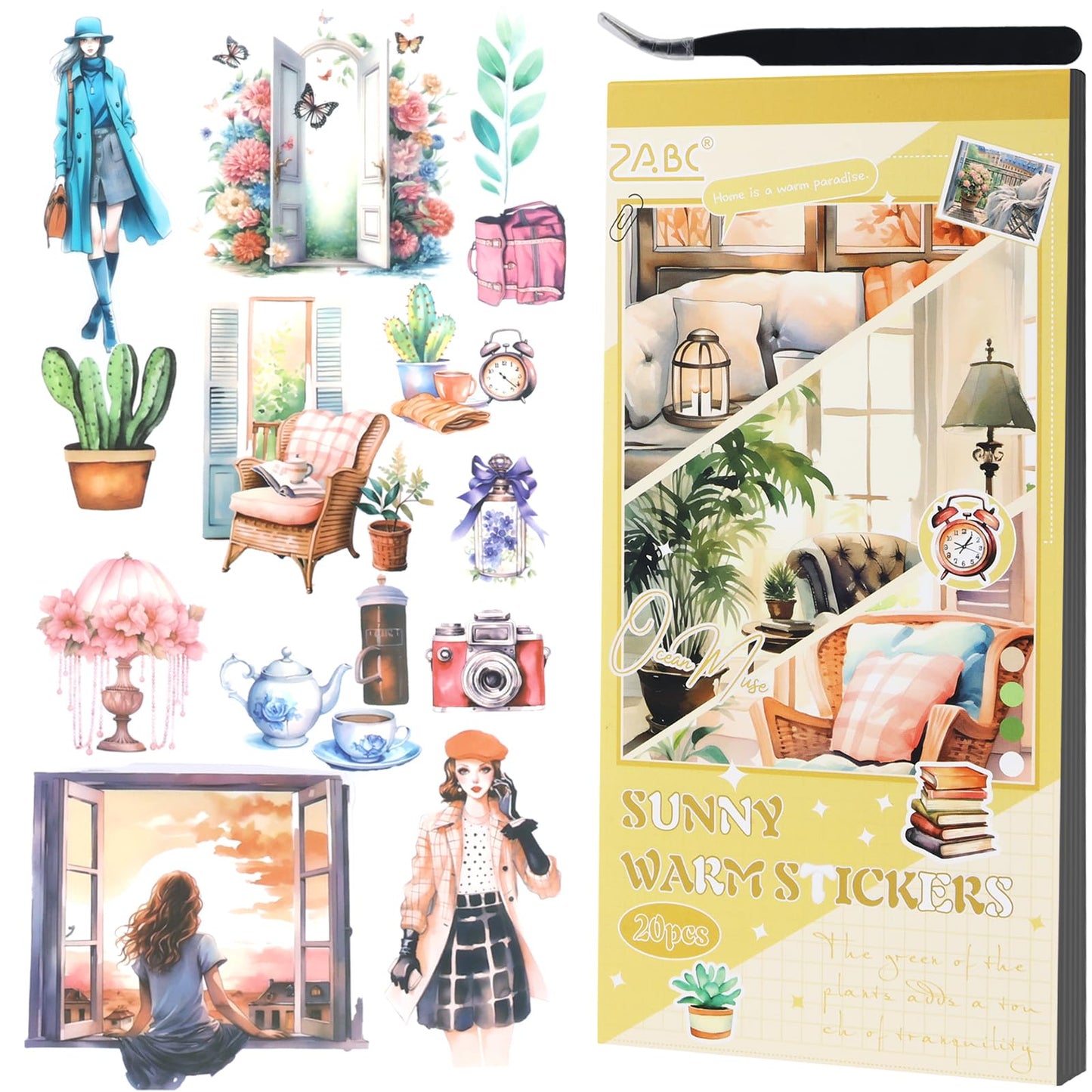 20 Sheets Scrapbook Stickers Aesthetic Bullet Journal Stickers for Journaling Sunshine Sticker Book Cute Washi Sticker for Scrapbooking Decorative Book for Adult Planner Art Crafts Supplies