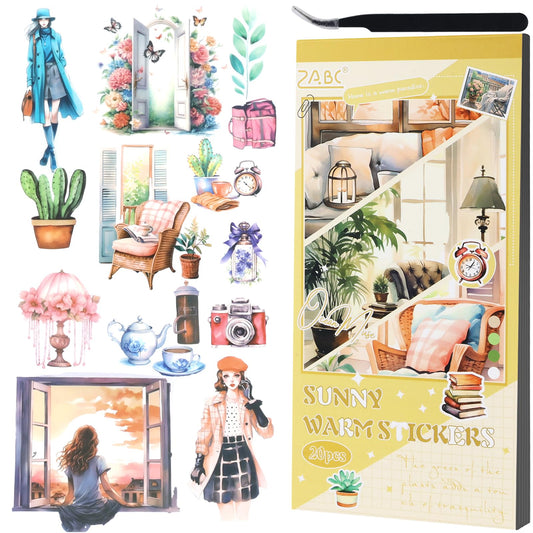 20 Sheets Scrapbook Stickers Aesthetic Bullet Journal Stickers for Journaling Sunshine Sticker Book Cute Washi Sticker for Scrapbooking Decorative Book for Adult Planner Art Crafts Supplies