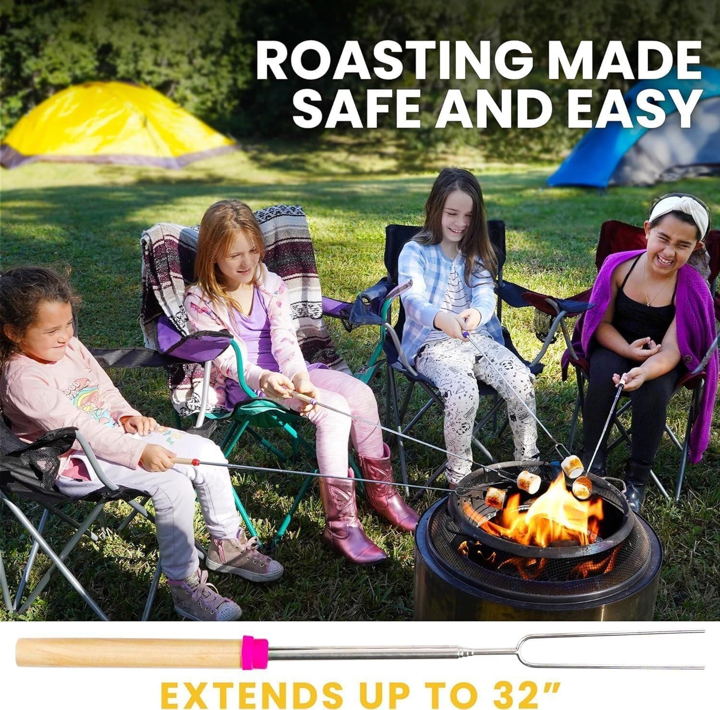Zulay Kitchen 6 Pack Smores Sticks for Fire Pit - Long Marshmallow Roasting Sticks Smores Kit - Perfect Smore Skewers & Hot Dog Forks For Campfires, Camping Essentials S'mores Gear (Extendable Sticks)