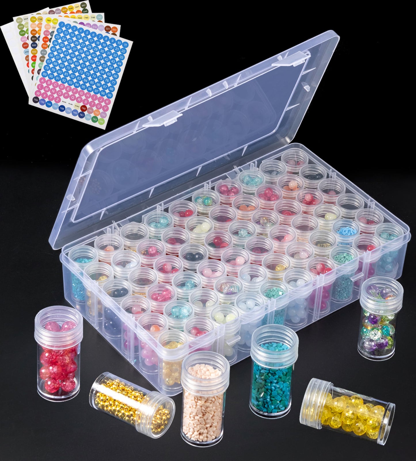 Diamond Art Storage, Bead Organizer Box and Storage Plastic Case with Hinged Lid for Bracelet Making DIY Jewelry Craft Nail and small item storage (Transparent cylindrical box*60)