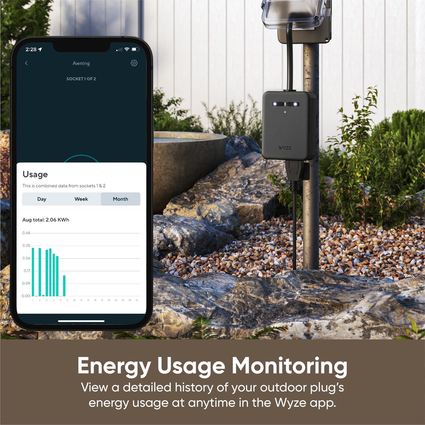 Wyze Plug Outdoor, Dual Outlets Energy Monitoring, IP64, 2.4GHz WiFi Smart Plug, Works with Alexa, Google Assistant, IFTTT, No Hub Required, Black