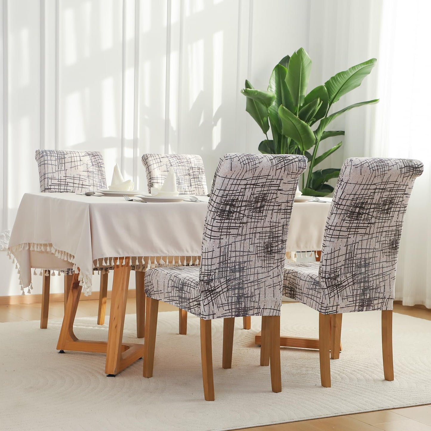 FORCHEER Dining Room Chair Covers for Dining Room Set of 4,Stretch Dining Chair Cover for Dining Room Kitchen Washable Removable(4Pack,Printed Geometric Pattern)