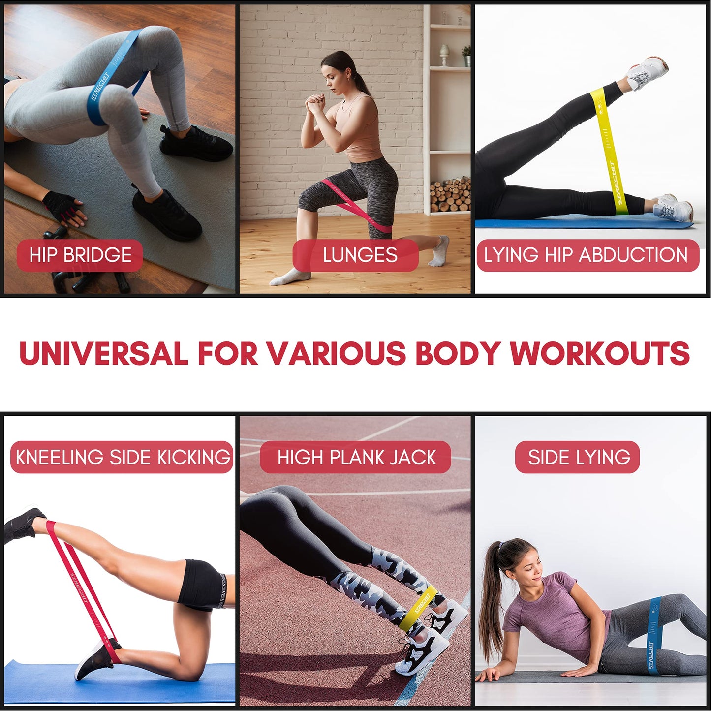 Resistance Bands for Men and Women with Different Resistance Levels for Shaping Legs & Glutes - Exercise Band for Gym, Yoga, Home Exercise, Workout with Carrying Bag & Posture Guide (5, Multi Colour)