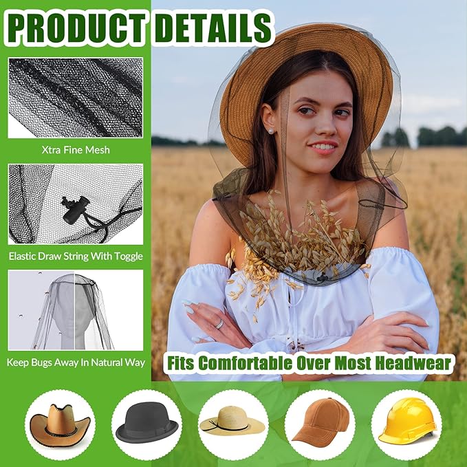 Hestya 4 Pack Mosquito Face Mesh Net Protecting Net for Outdoor Hiking Camping Climbing Mosquito Fly Insects Preventing (Stylish Colors)