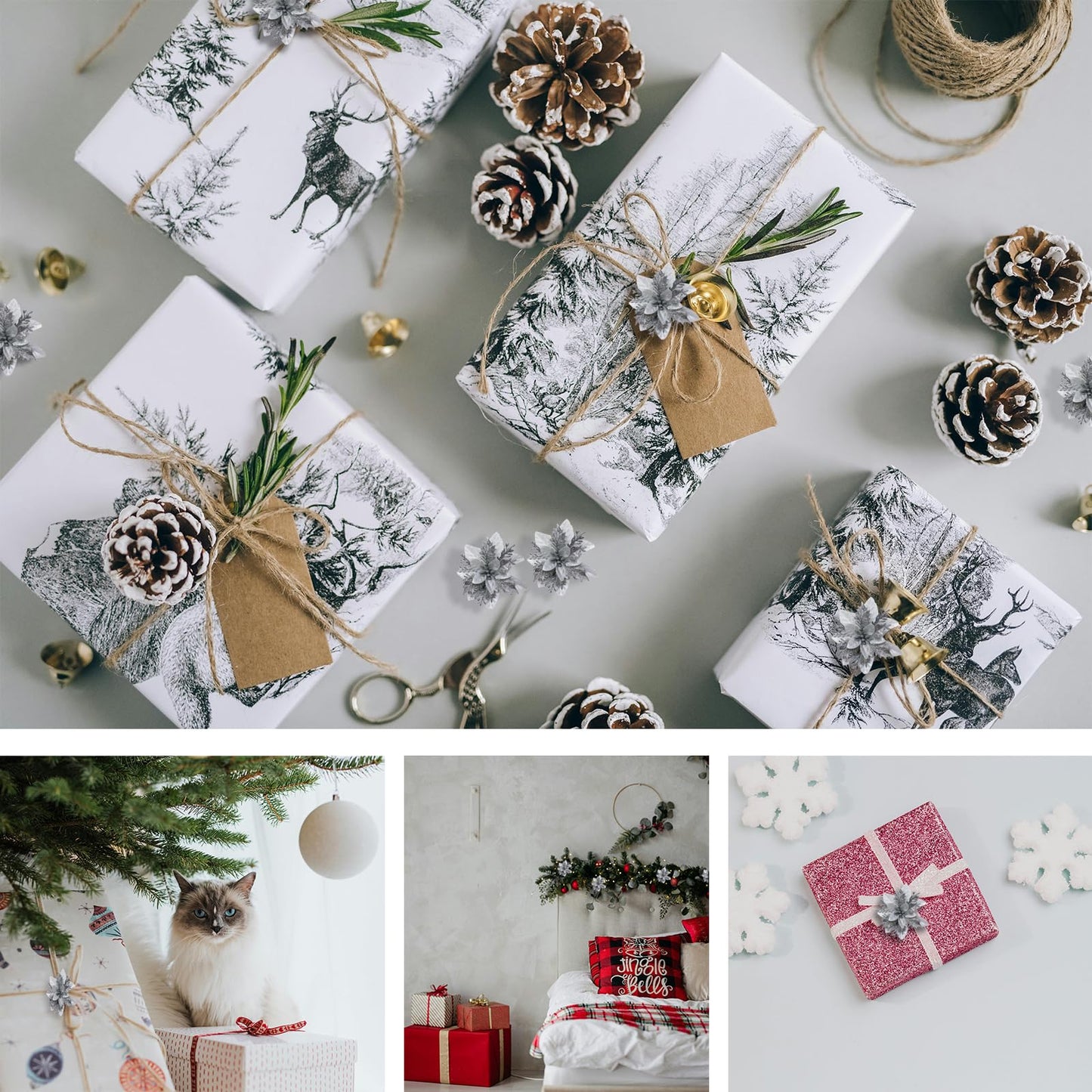 YUAGOLLE Christmas Artificial Poinsettia Flowers: 12pcs Silver Poinsettia With Clips Silk Glitter Picks Fake Floral, For Decorations, Xmas tree decor, Wreath Garland Bulk, Wedding, New Year ornaments.