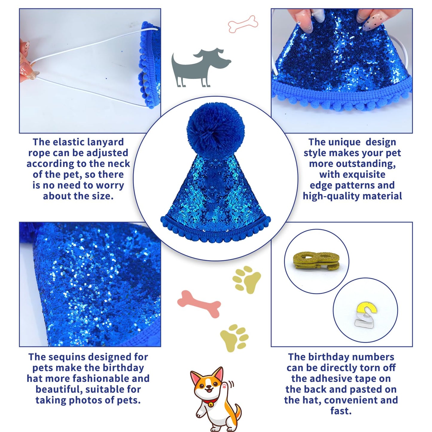 Blue Dog Birthday Party Supplies Pet Birthday Bandanas Boy Doggy Birthdays Hat Bow Tie Greeting Card Numbers It’s My Bday Mother Puppers Sign Banner for Medium Large Pets