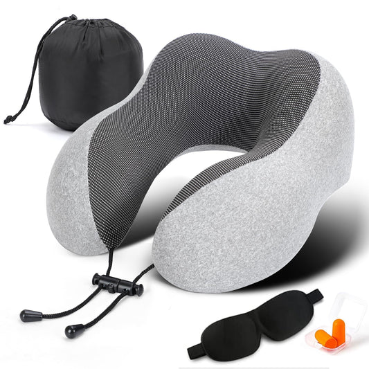 Travel Pillow, Best Memory Foam Neck Pillow Head Support Soft Pillow for Sleeping Rest, Airplane Car & Home Use (Black)