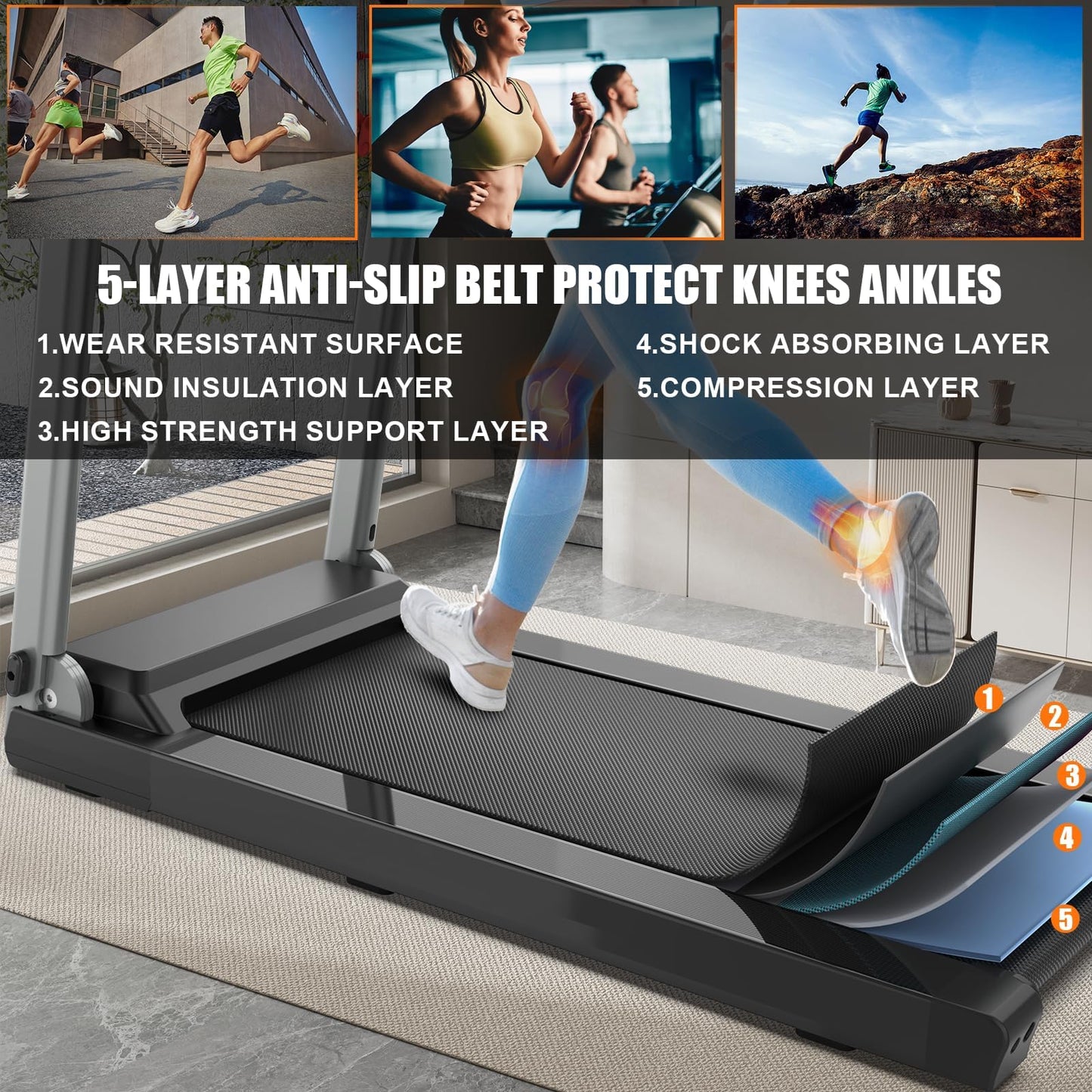 Folding Treadmill with Adjustable Desk & Bluetooth Speaker - Portable, Quiet, and Compact Running Machine for Home Office, Walking, Jogging (300 lbs Capacity)