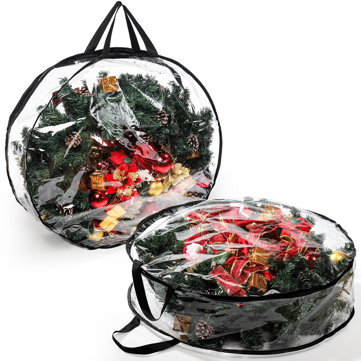 Hedume 2 Pack Wreath Storage Bag, 30" X 8" Clear Everyday Bag, Christmas Wreath Storage Container with Dual Zippered and Reinforced Handle for Holiday Seasonal Wreath Garland