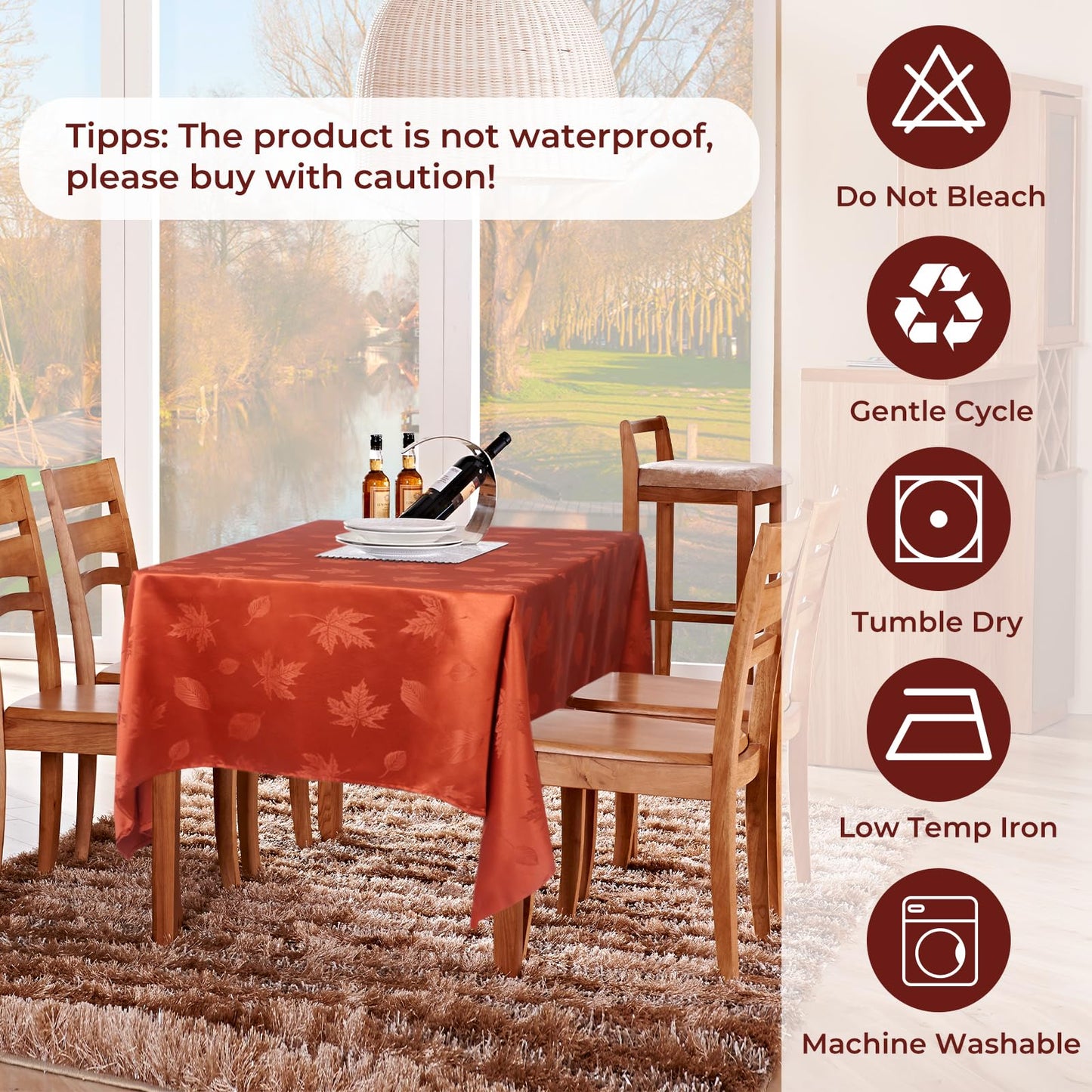 Babenest Fall Tablecloth Rectangle 60x104 Inch, Autumn Maple Leaves Jacquard Wrinkle Resistant Table Cloth, Polyester Fabric Table Cover for Thanksgiving Harvest Party Dining Wedding (Burnt Orange)