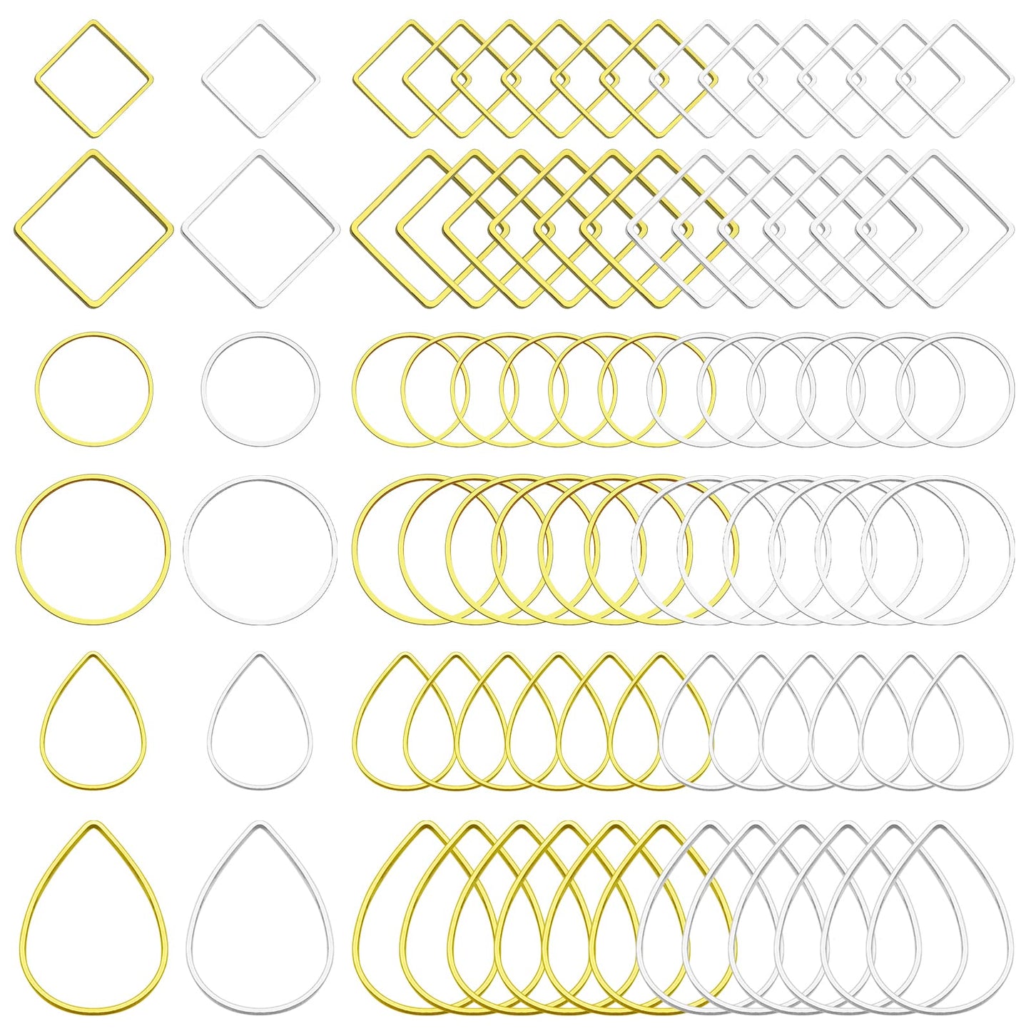 120Pcs Earring Hoops for Jewelry Making,Earring Finding Hypoallergenic Earrings Beading Hoop Bulk Open Bezel Pendant Frame Teardrop Square Round Circle Earrings Making Supplies for DIY Crafts