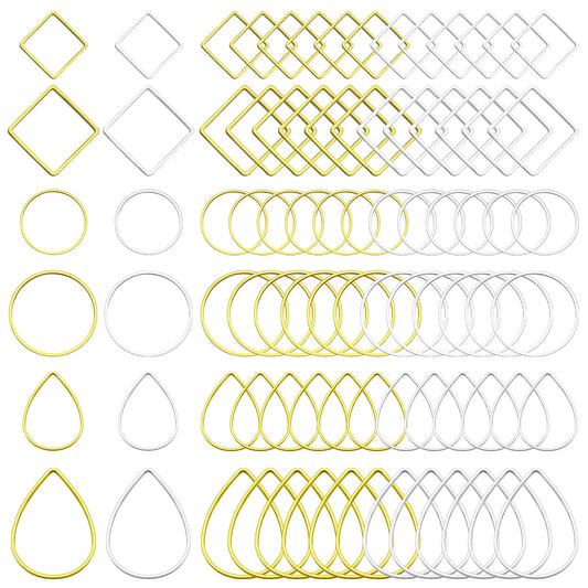 120Pcs Earring Hoops for Jewelry Making,Earring Finding Hypoallergenic Earrings Beading Hoop Bulk Open Bezel Pendant Frame Teardrop Square Round Circle Earrings Making Supplies for DIY Crafts