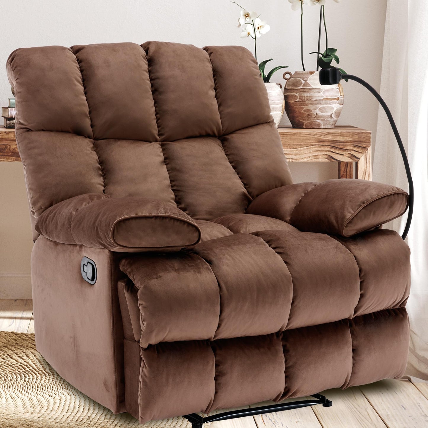 GNMLP2020 Oversized Recliner Chair, Big Mans Recliner Chairs for Adults 400LBS, Extra Wide Recliners for Tall Man, Large Recliner Chair for Living Room, Brown