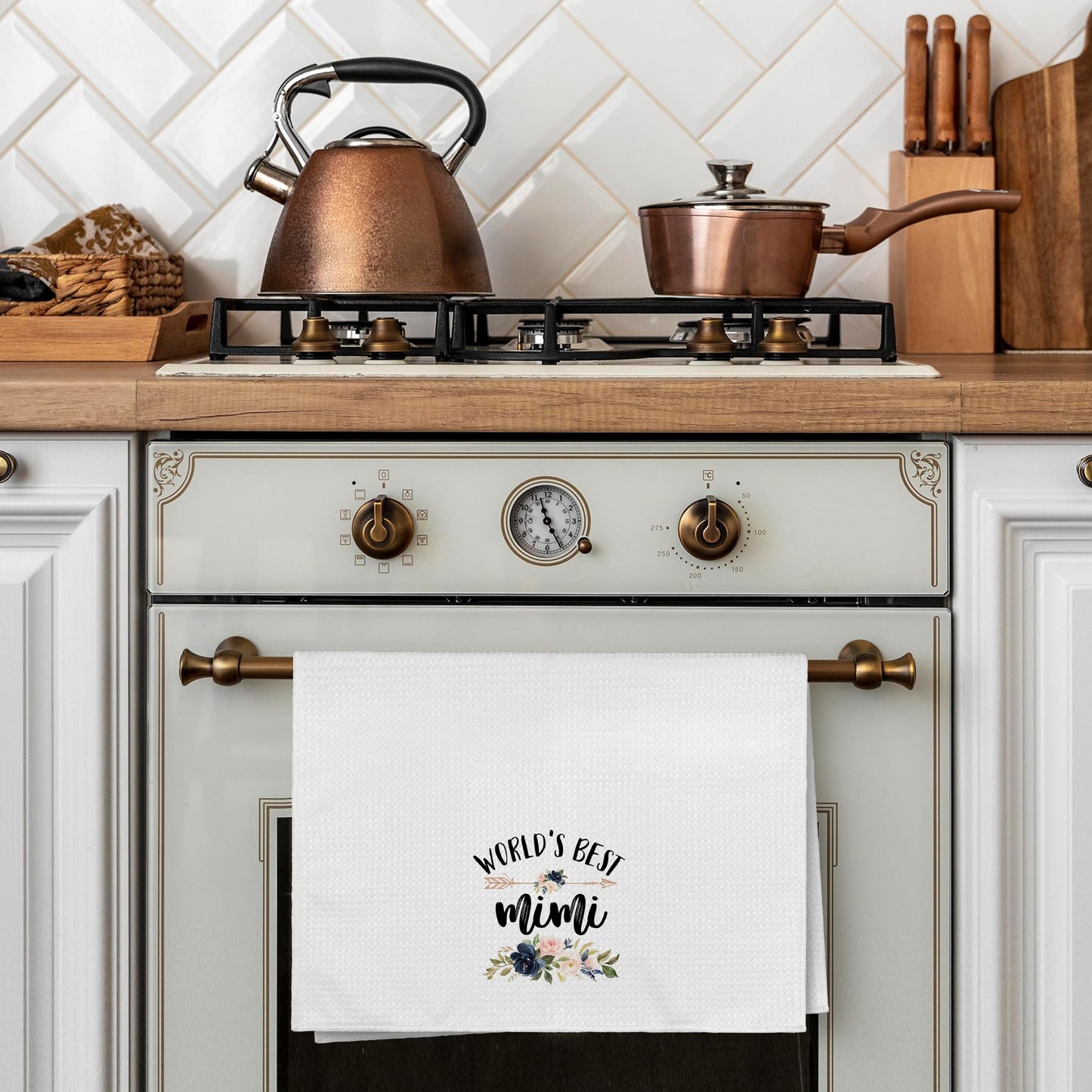 WAITPI Mimi Grandma Gifts Kitchen Towels, World's Best Mimi Christmas Birthday Gifts Hand Towels for Grandma from Grandkids, Floral Decorative Hand Dish Towels for Bathroom Mother's Day Decor 16x24 In