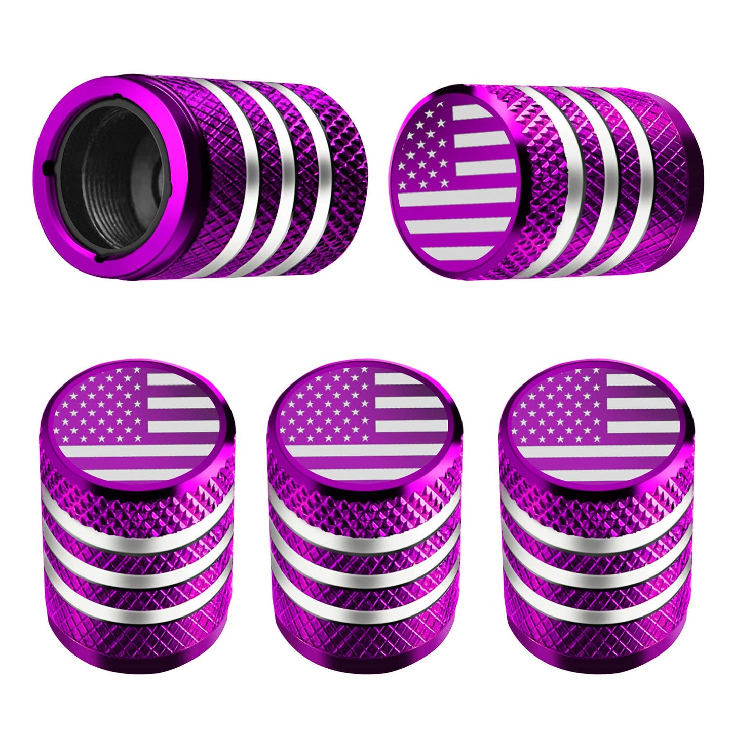 Tire Valve Stem Cap Cover - (5 Pack) Tire Air Cap Metal with Plastic Liner Corrosion Resistant Leak-Proof American Flag for Car Truck Motorcycle Bike Black