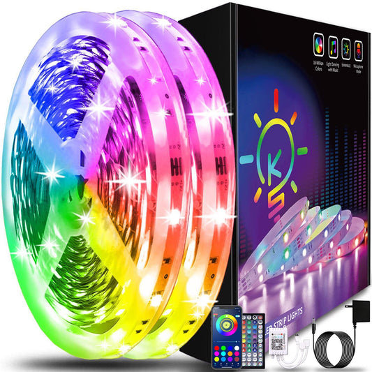 Keepsmile 100ft Led Strip Lights (2 Rolls of 50ft) Bluetooth Smart App Control Music Sync Color Changing RGB Led Light Strip with Remote,Led Lights for Bedroom Room Home Decor Party Festival