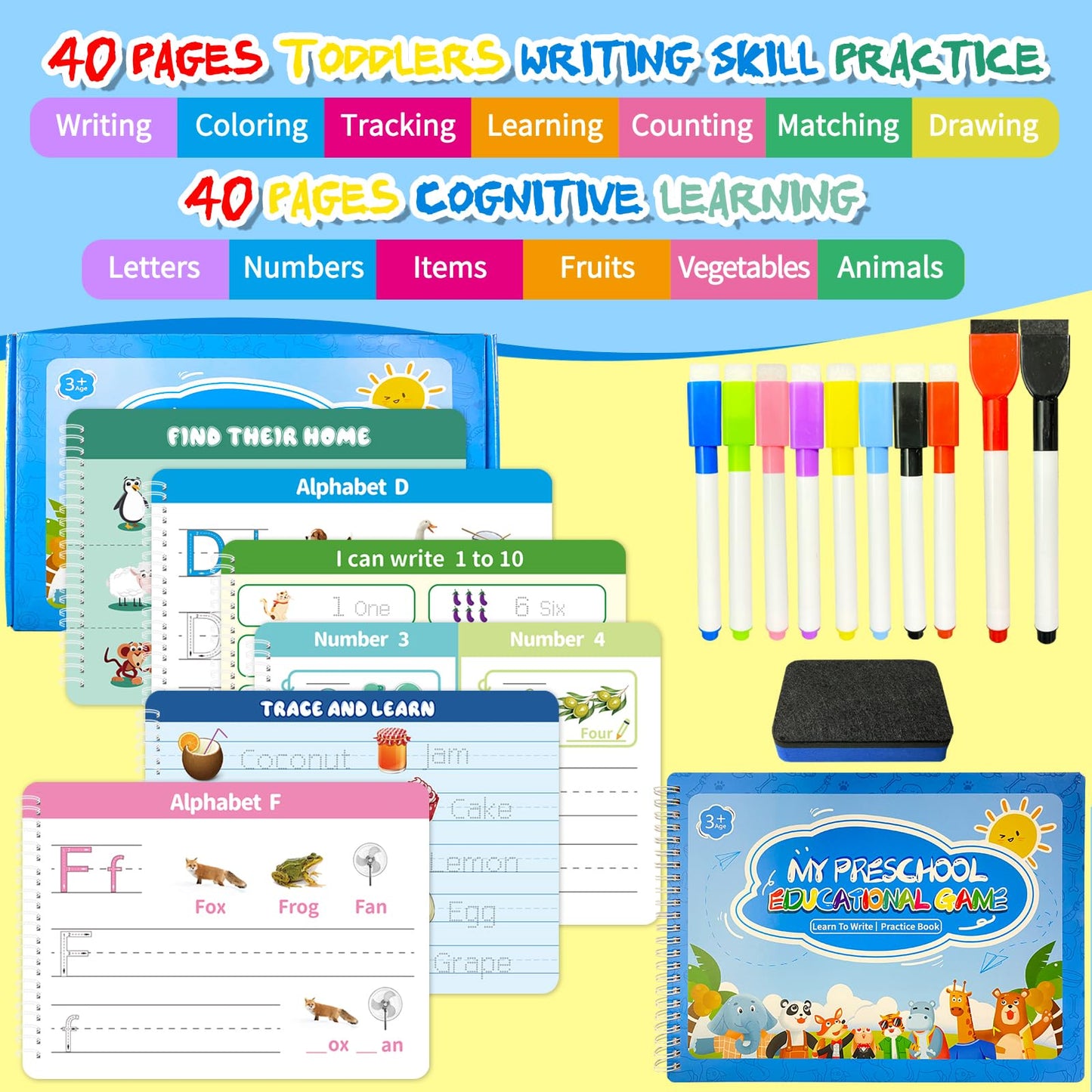 Preschool Learning Activities-Handwriting Practice for Kids|Montessori Busy Book|Toddler Activity Book|Autism Learning Materials|Educational Workbook|ABC Learning for Kids Ages 3+（8.57 x 12.59″）