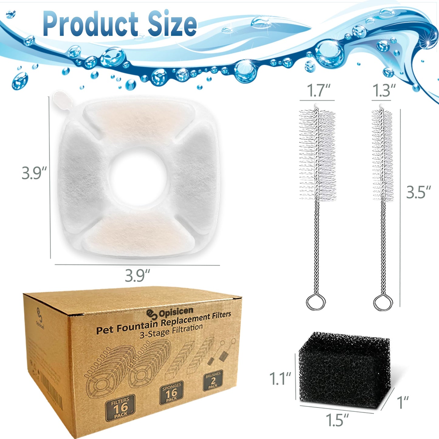 18 Pcs Cat Fountain Filters Replacement Compatible with VEKEN 95oz/2.8L Cat Water Fountain Filters Automatic Dog Water Fountain Filters Pet Fountain