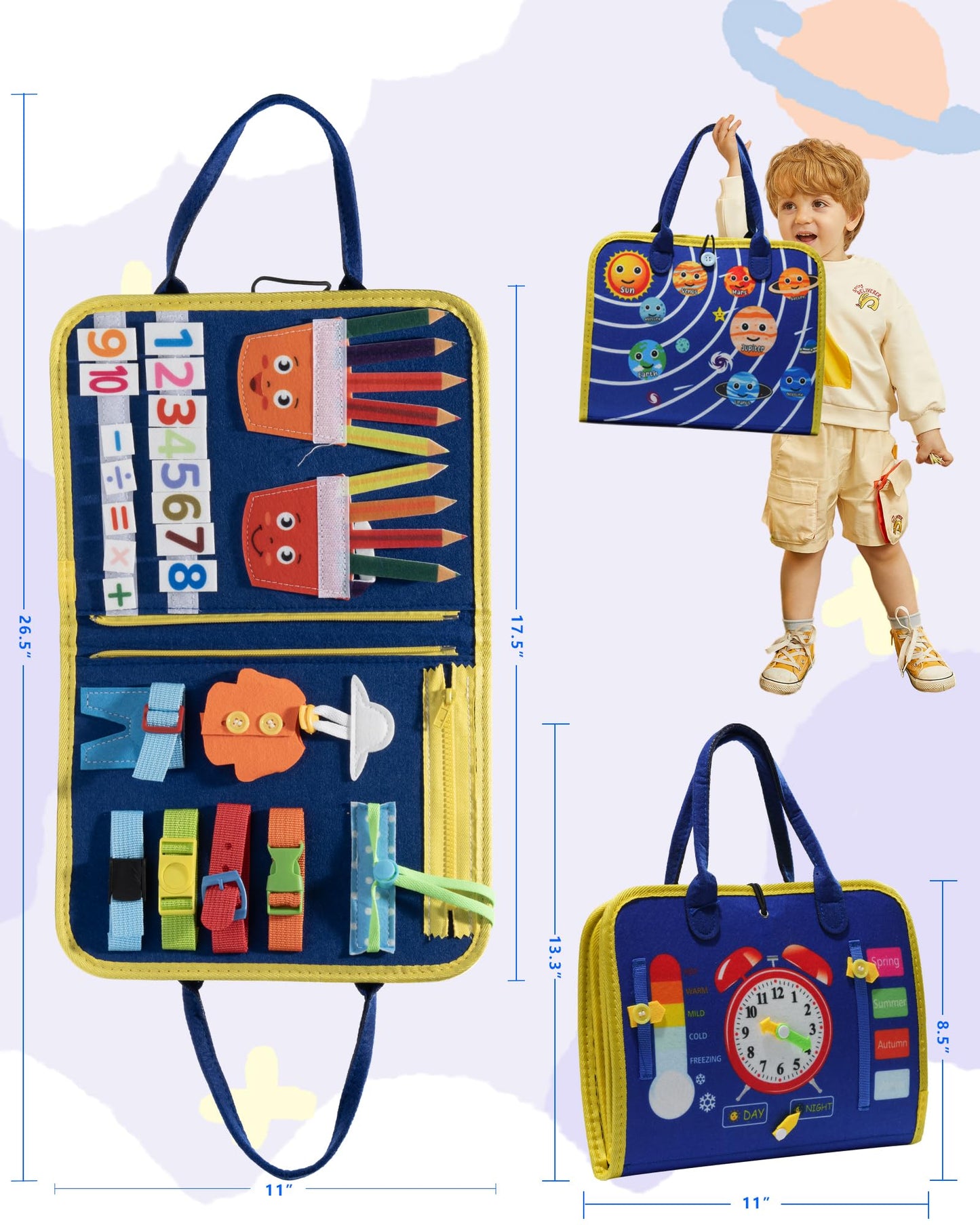 Busy Board Montessori Toys for 1 2 3 4 Year Old Girl Busy Book for Toddlers Preschool Learning Book for Fine Motor Skills, Sensory Toys for Autism Kids, Birthday Valentines Gifts for Boy 1-3 -Blue