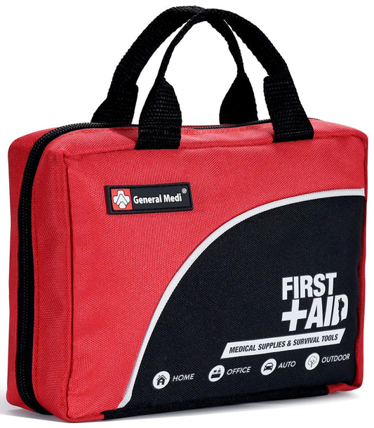 First Aid Kit -160 Pieces Compact and Lightweight - Including Cold (Ice) Pack, Emergency Blanket, Moleskin Pad,Perfect for Travel, Home, Office, Car, Camping, Workplace (Red)