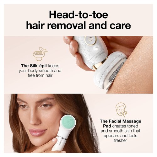 Braun Epilator Silk-épil 9 Flex 9-300 Beauty Set, Facial Hair Removal for Women, Hair Removal Device, Shaver & Trimmer, Cordless, Rechargeable, Wet & Dry, FaceSpa