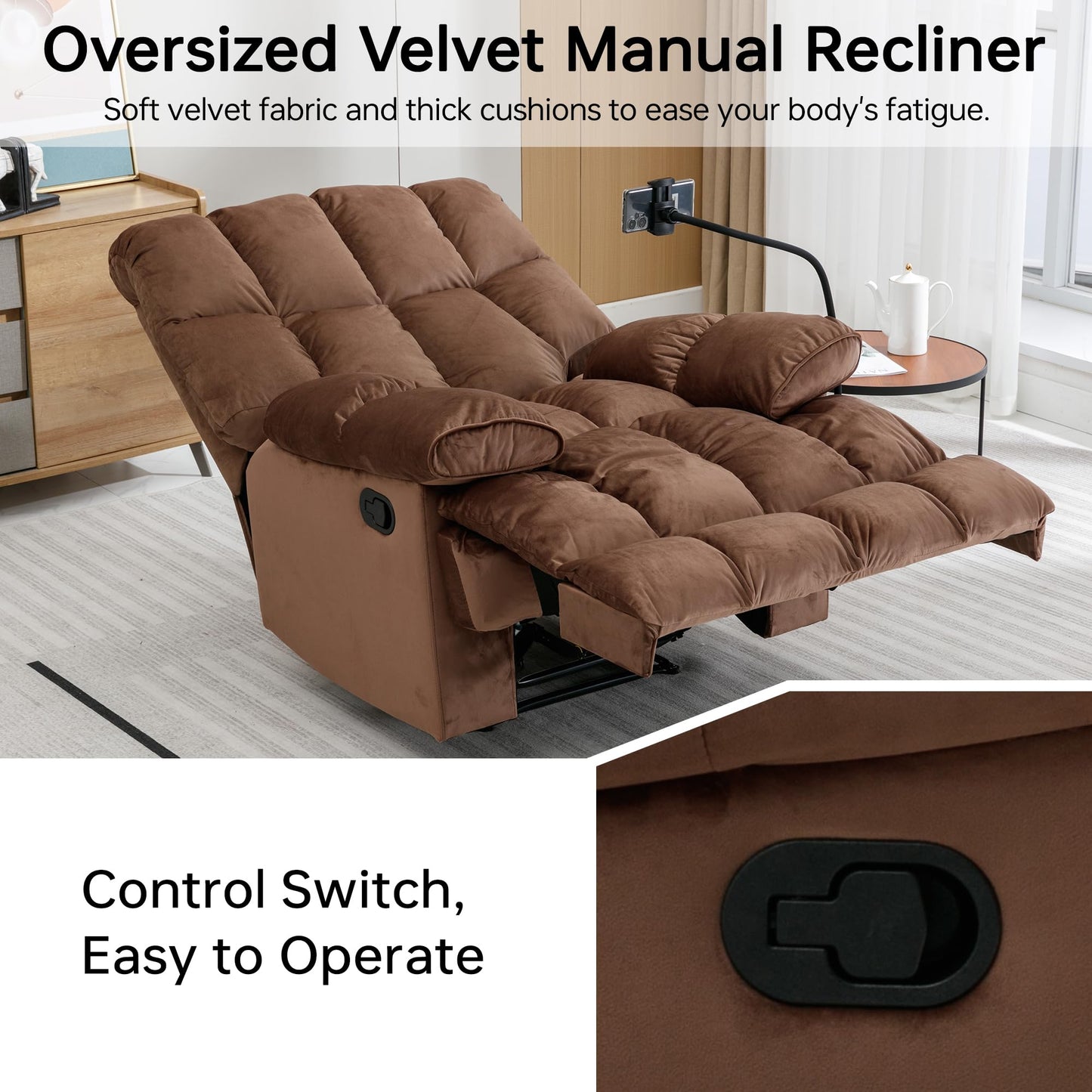 GNMLP2020 Oversized Recliner Chair, Big Mans Recliner Chairs for Adults 400LBS, Extra Wide Recliners for Tall Man, Large Recliner Chair for Living Room, Brown