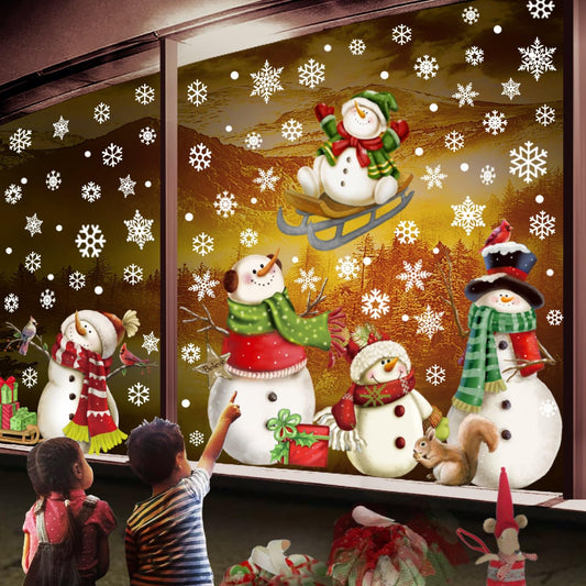 Christmas Window Clings，Snowflake Stickers，Snowman Decals，Stickers for Windows Glass，Winter Window Cling，Christmas Decorations Holiday