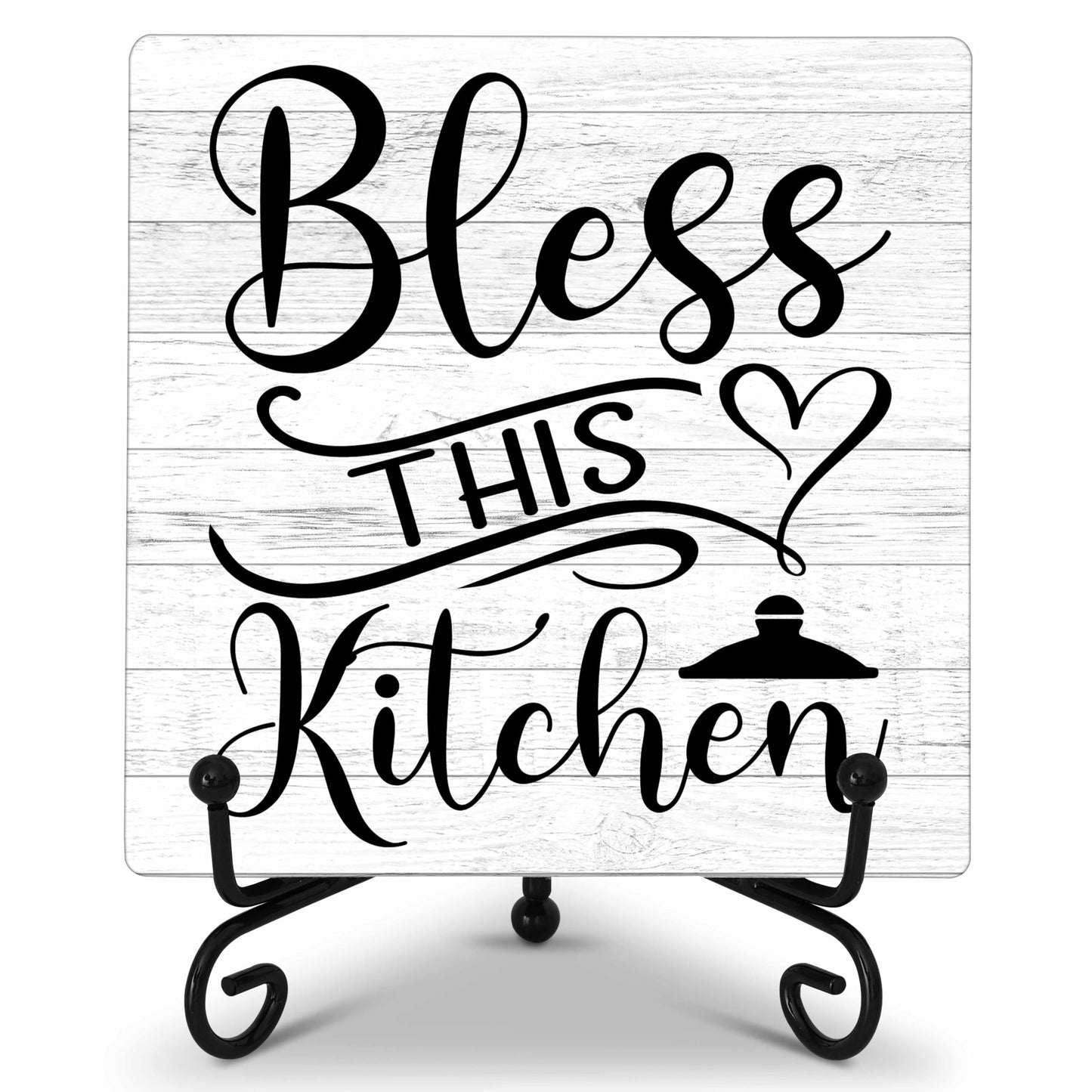 GOLRMC Kitchen Counter Decor, Table Decorations for Dining Room, Blessd Sign, Fun Farmhouse Kitchen Wooden Plaque with Iron Stand for Table Shelf Display-A02