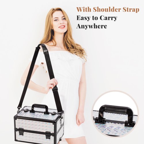 AROUS Rolling Makeup Train Case with Large Drawer, Multi-functional Cosmetic Trolley with 360° Swivel Wheels Keys, Large Storage Traveling Cart Trunk, Train Cases for Nail Technicians