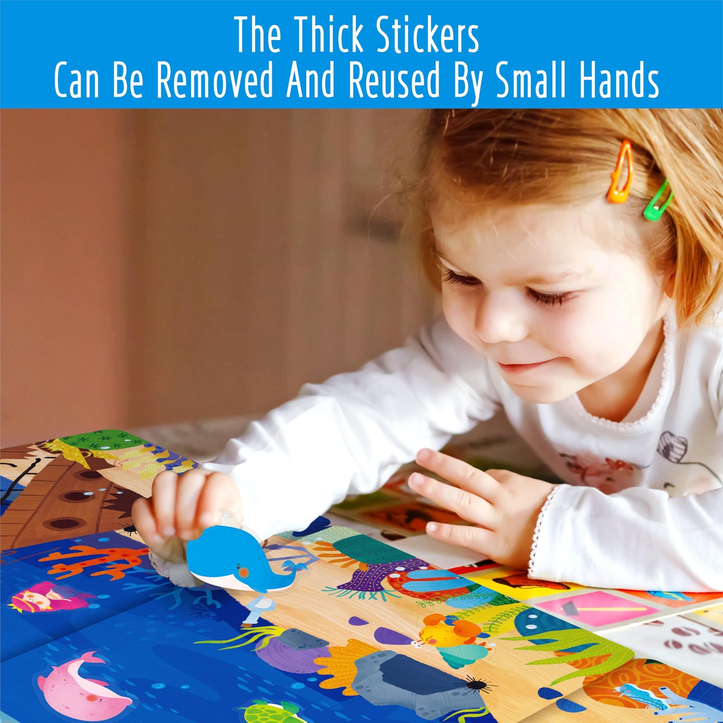 Reusable Sticker Book, 35 Marine Theme Static Stickers Waterproof Animals & Mermaid Decals Matching Game Activity Books Educational Learning Toys for Toddlers Girls Boys Preschooler