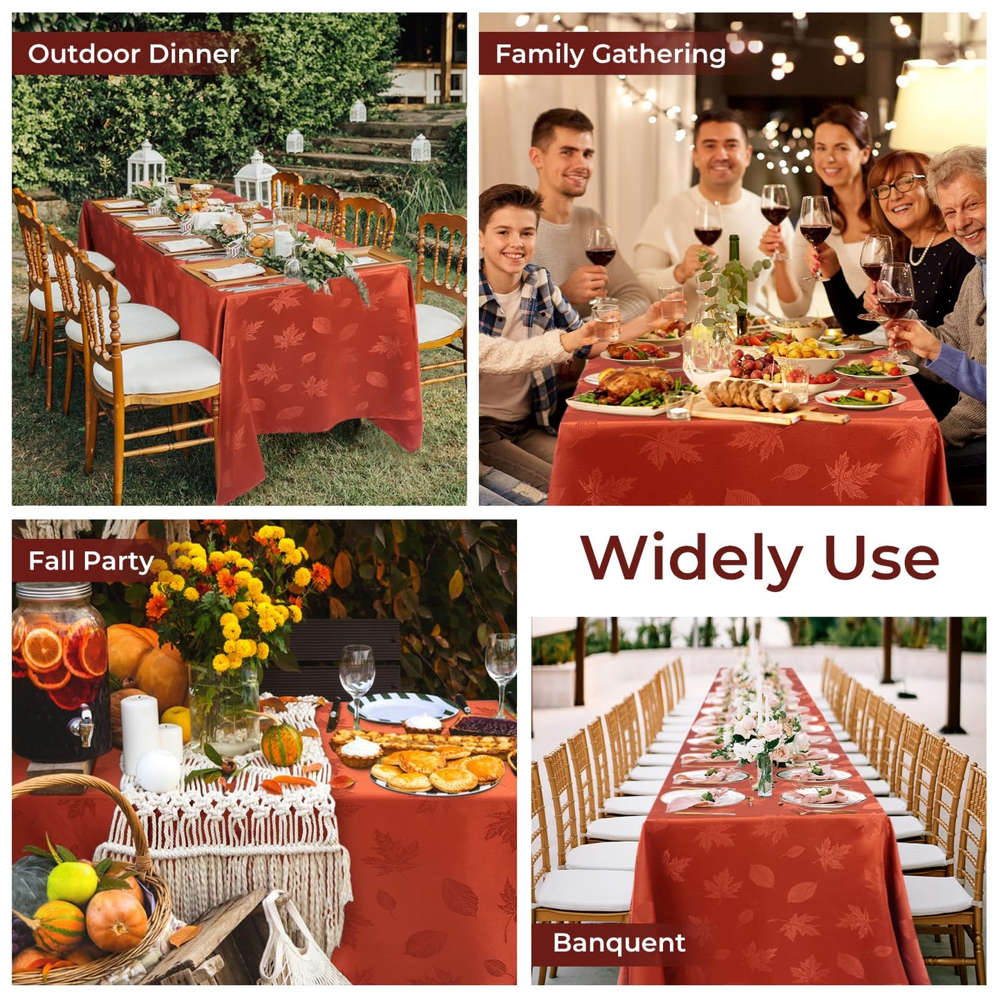 Babenest Fall Tablecloth Rectangle 60x104 Inch, Autumn Maple Leaves Jacquard Wrinkle Resistant Table Cloth, Polyester Fabric Table Cover for Thanksgiving Harvest Party Dining Wedding (Burnt Orange)