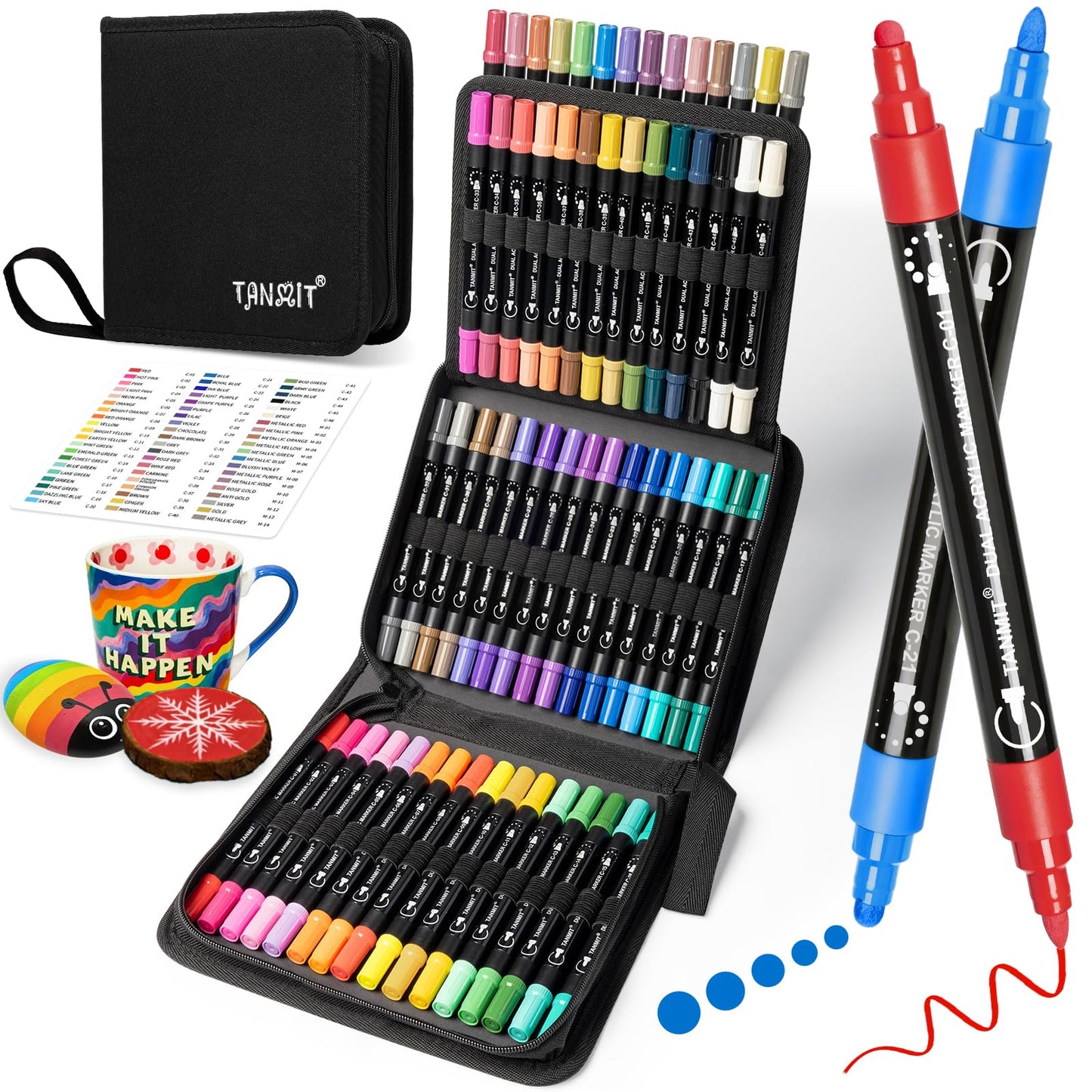 Acrylic Paint Pens Markers, 48 Colors Dual Tip Acrylic Paint Pens for Rock Painting, Wood, Canvas, Stone, Glass, Ceramic Surfaces, DIY Crafts Making Art Supplies (Round Tip and Fine Tip)