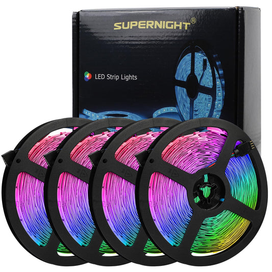 SUPERNIGHT 131.2FT Led Light Strips, 4 Rolls of 32.8FT 5050 300 Led Strip RGB, Color Changing Led Rope Lights, TV LED Backlight Decor, Led Tape Light for Bedroom, Party