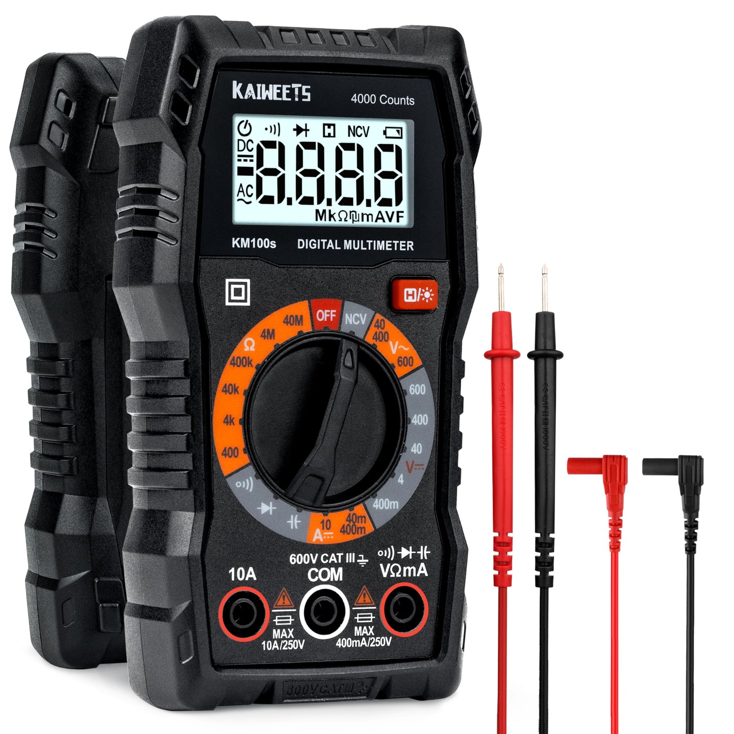 KAIWEETS Digital Multimeter with Case, DC AC Voltmeter, Ohm Volt Amp Test Meter and Continuity Test Diode Voltage Tester for Household Outlet, Automotive Battery Test (Anti-Burn with Double Fuses)