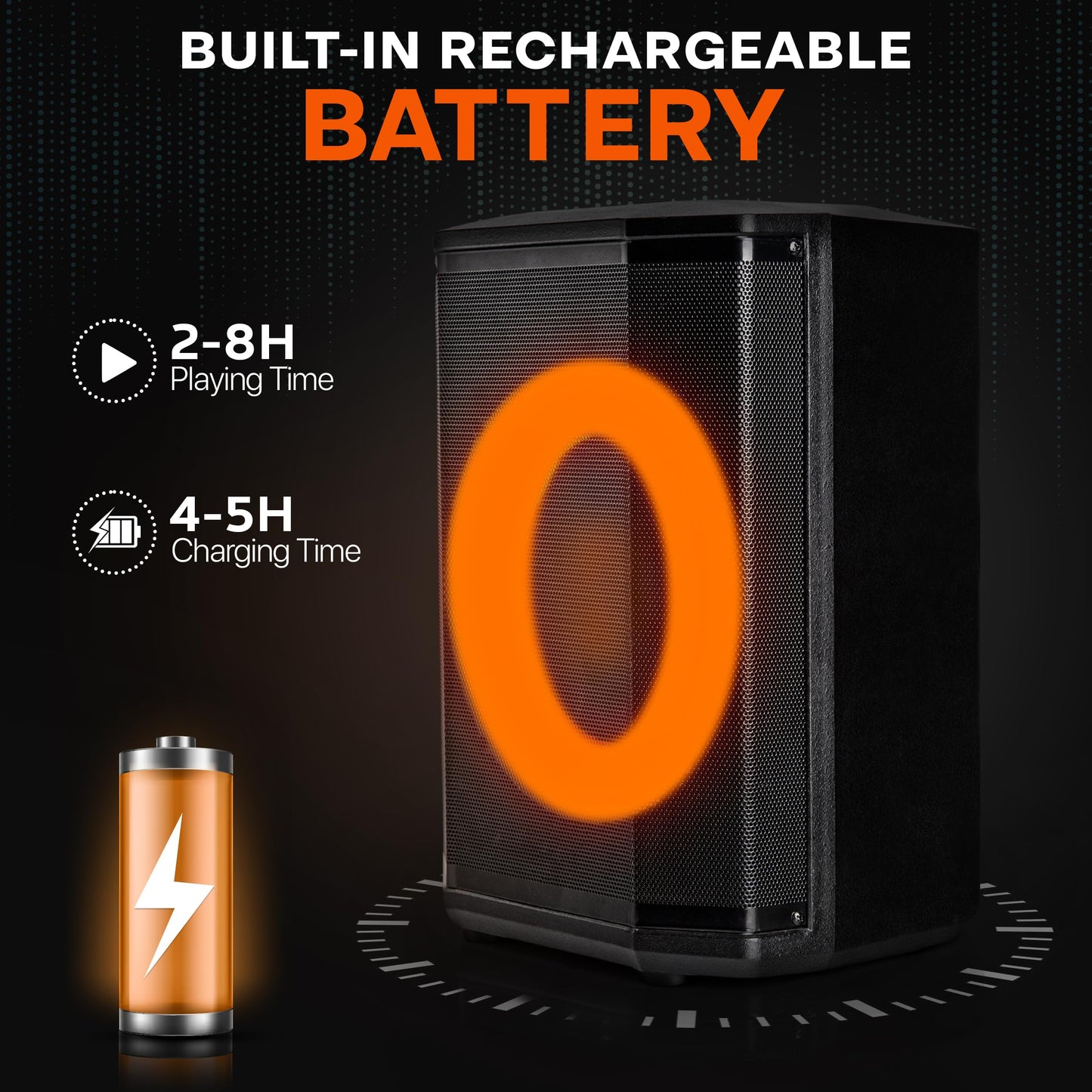 Pyle Portable Bluetooth Speaker with 8" Inch Woofer, TWS Function, Mic Input, USB/Micro SD/FM Radio, Colorful Ring Lights, 120W Rechargeable Battery, Tripod Stand, Hi-Fi Sound, Indoor/Outdoor Use