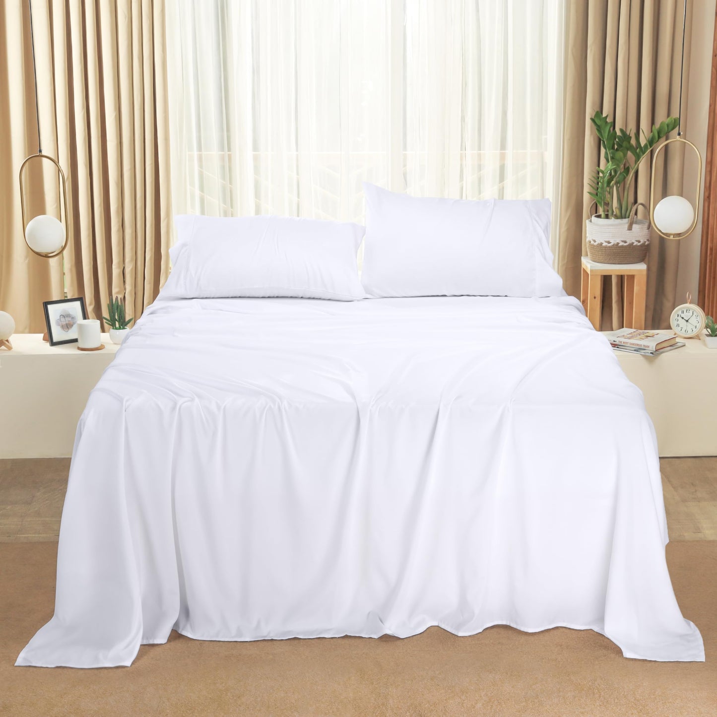 Utopia Bedding Queen Sheet Set – 4 Piece Bed Sheets for Queen Size Bed, Soft and Breathable Microfiber, Includes 1 Fitted Sheet, 1 Flat Sheet and 2 Pillowcases (White)