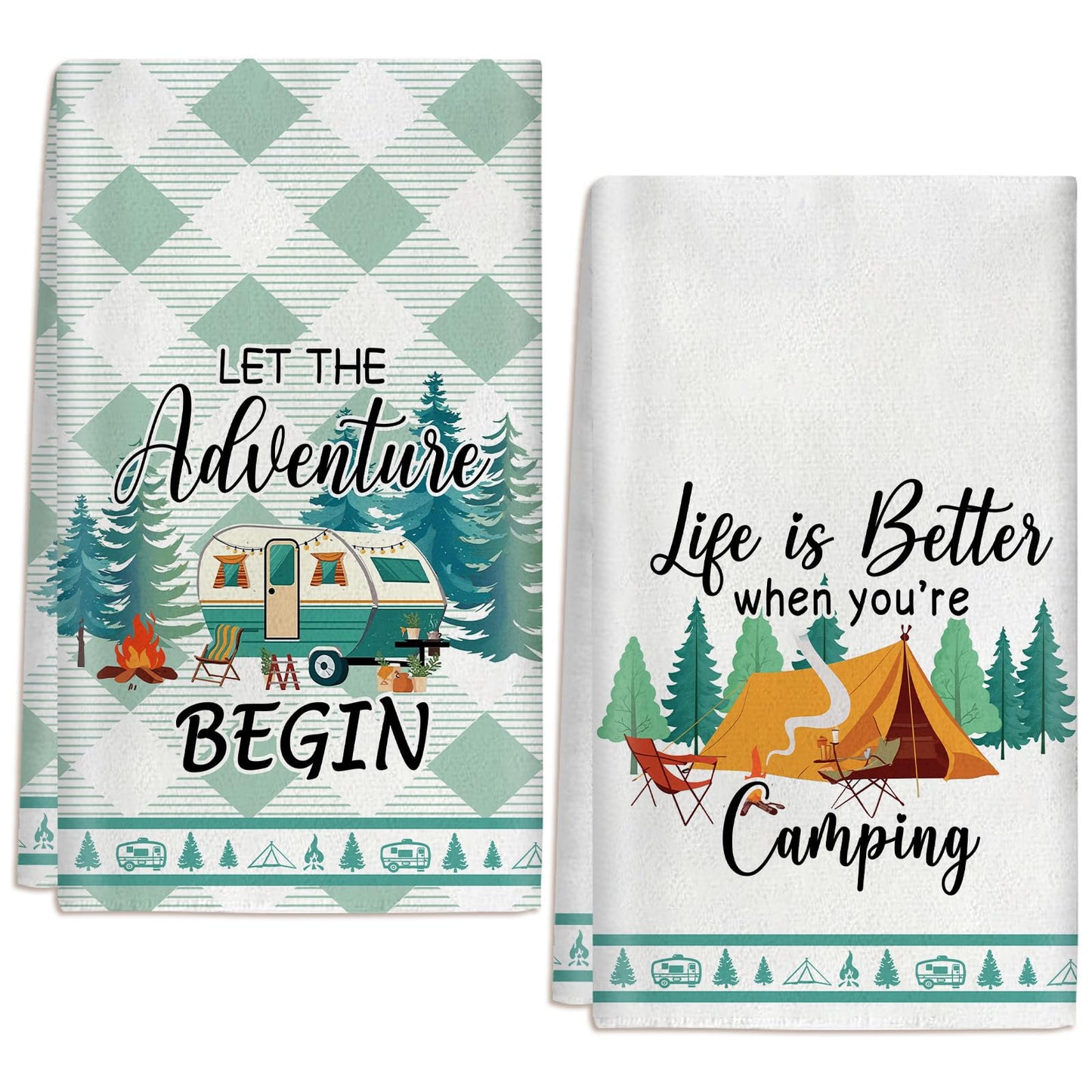 2 Pcs Camping Kitchen Towels Campers Towel Camping Lover Gifts for Him 24 x 16 Inch Decorative Dish Towels Camping Accessories for Camping Kitchen