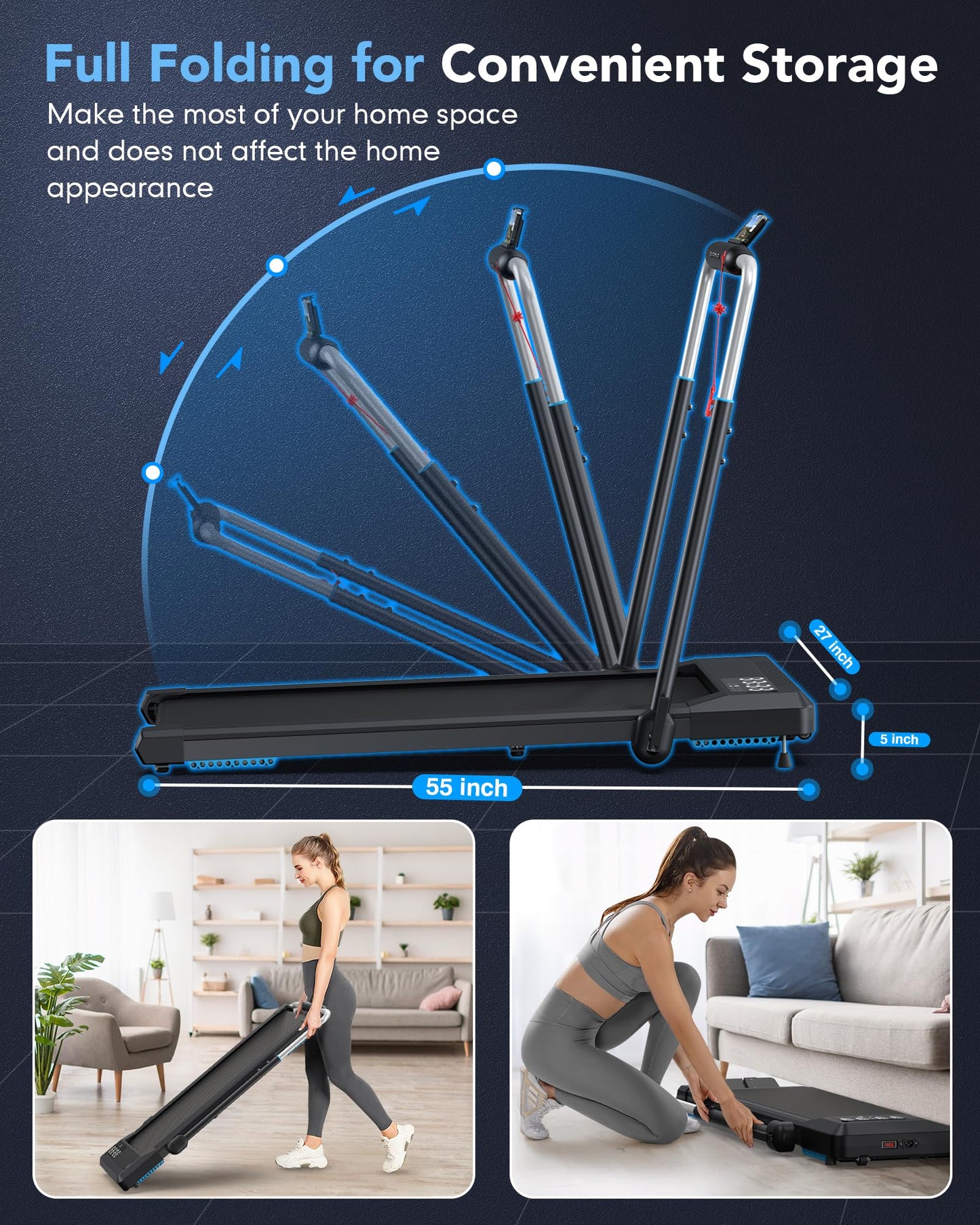 WELLFIT Folding Treadmills with 10% Incline, Under Desk Walking Pad 360+ LBS Weight Capacity, Treadmill for Home Office with Handle Bar, 3 in 1 Smart Treadmill Work with ZWIFT KINOMAP No Assembly