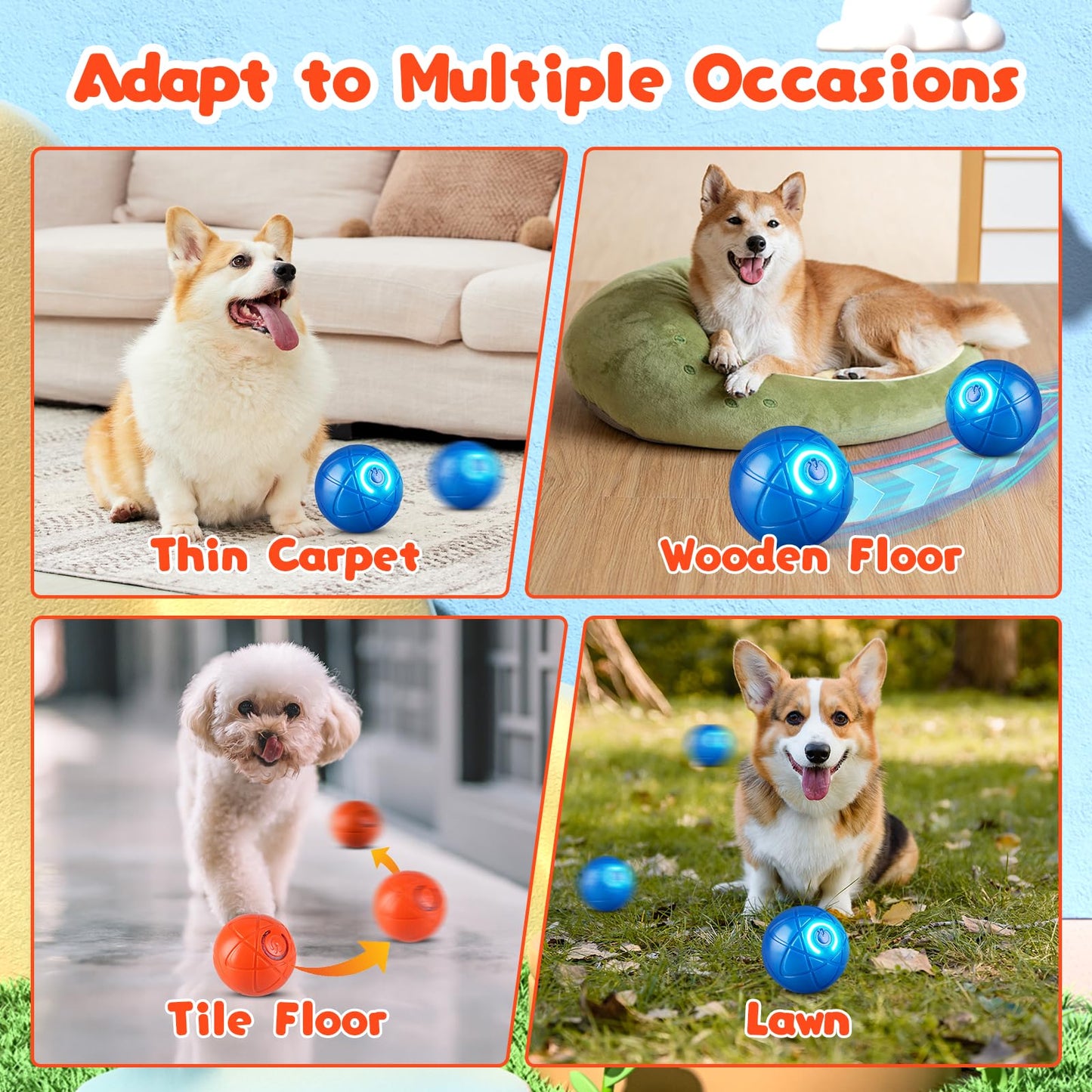 GROTOLY 2Pcs Shaking Dog Ball Toy Blue and Orange Shaky Vibrating Ball Automatic Moving Toy for Dogs