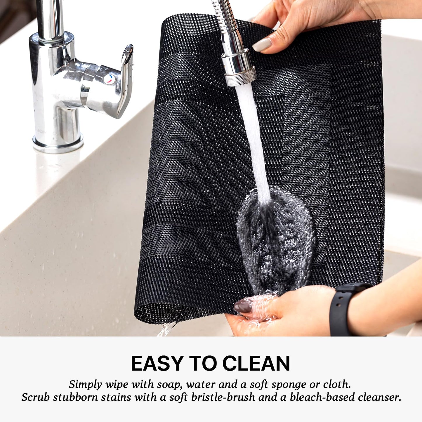 LEXMORE Placemats Set of 6 Vinyl/Plastic Woven Place Mats for Kitchen Table Indoor/Outdoor Washable Placemat Wipeable Dining Table Mats(Black Cube)