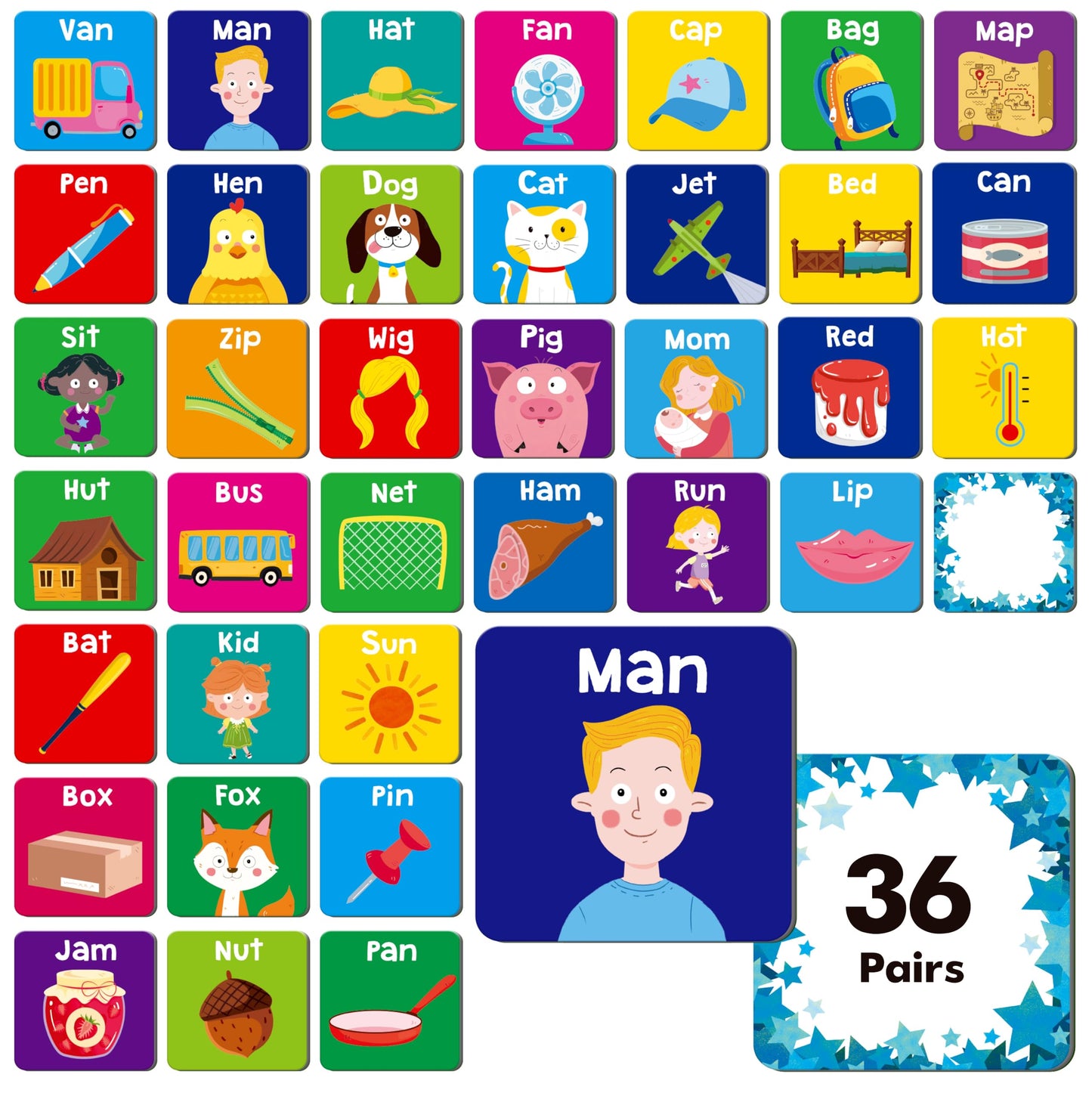 Hebayy 72 PCS Memory Matching Game, Real Animal Matching Cards for Toddlers 36 Pairs Memory Cards for Preschool 4 5 6 Years Old